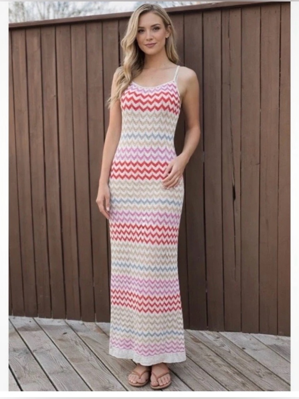 Rachel Zoe Chevron Knit Maxi Dress 100% Cotton